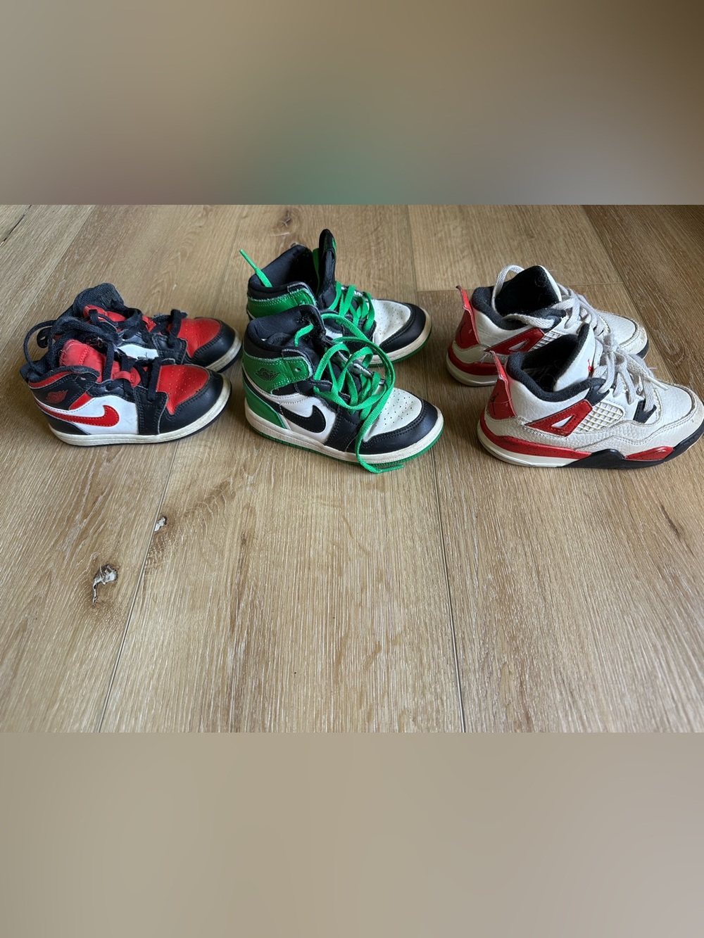 Jordan Kids' Mixed Color High-Top Sneakers (Green, Red, White, Black)